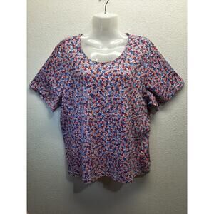 Rebecca Malone Floral Red, White & Blue Pullover Tee l Size: 1X